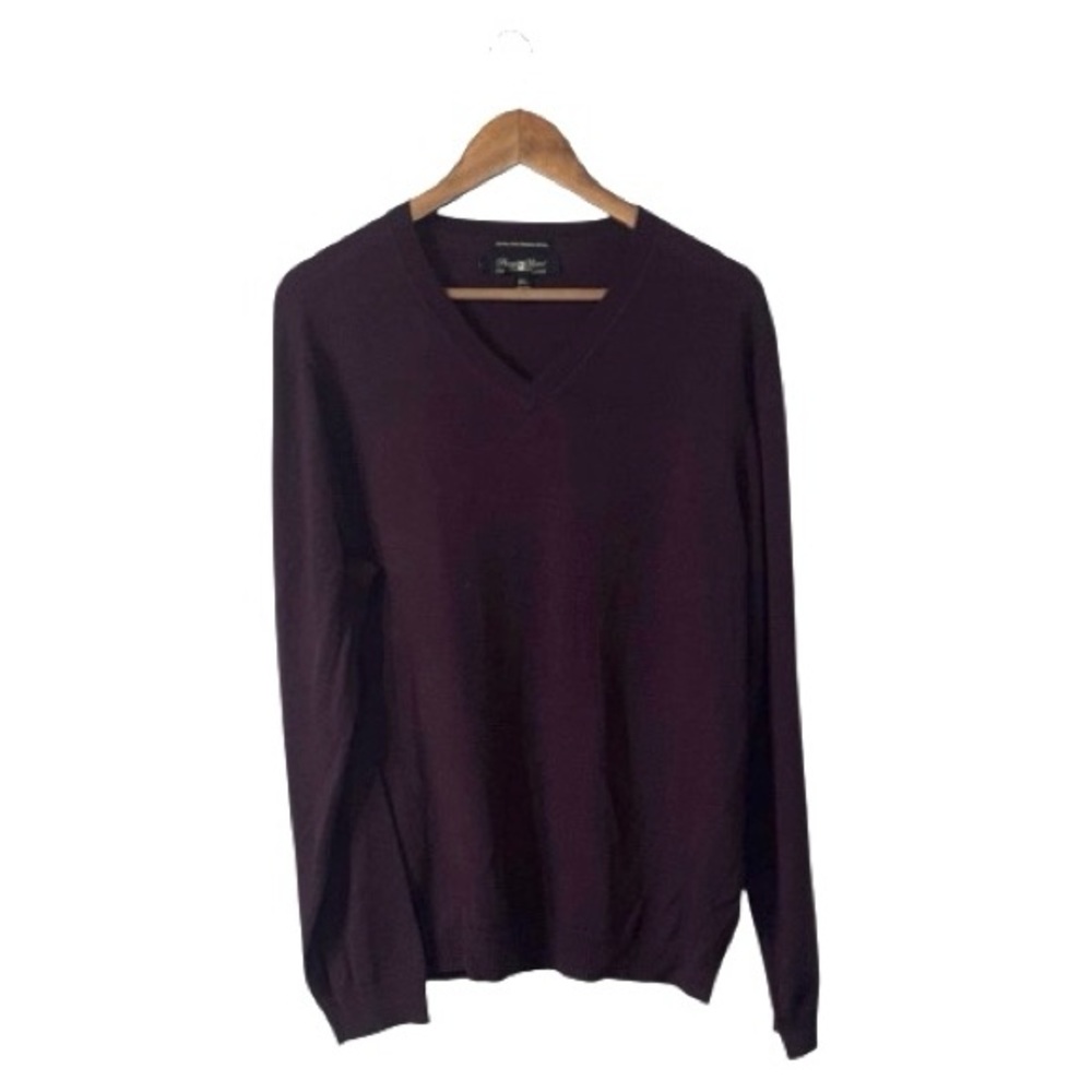 Pronto Uomo 100% Extra Fine Merino Wool V-Neck Sweater Purple Mens Size XL